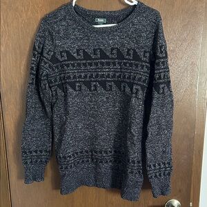 Roots Black and Gray Patterned Crewneck Sweater